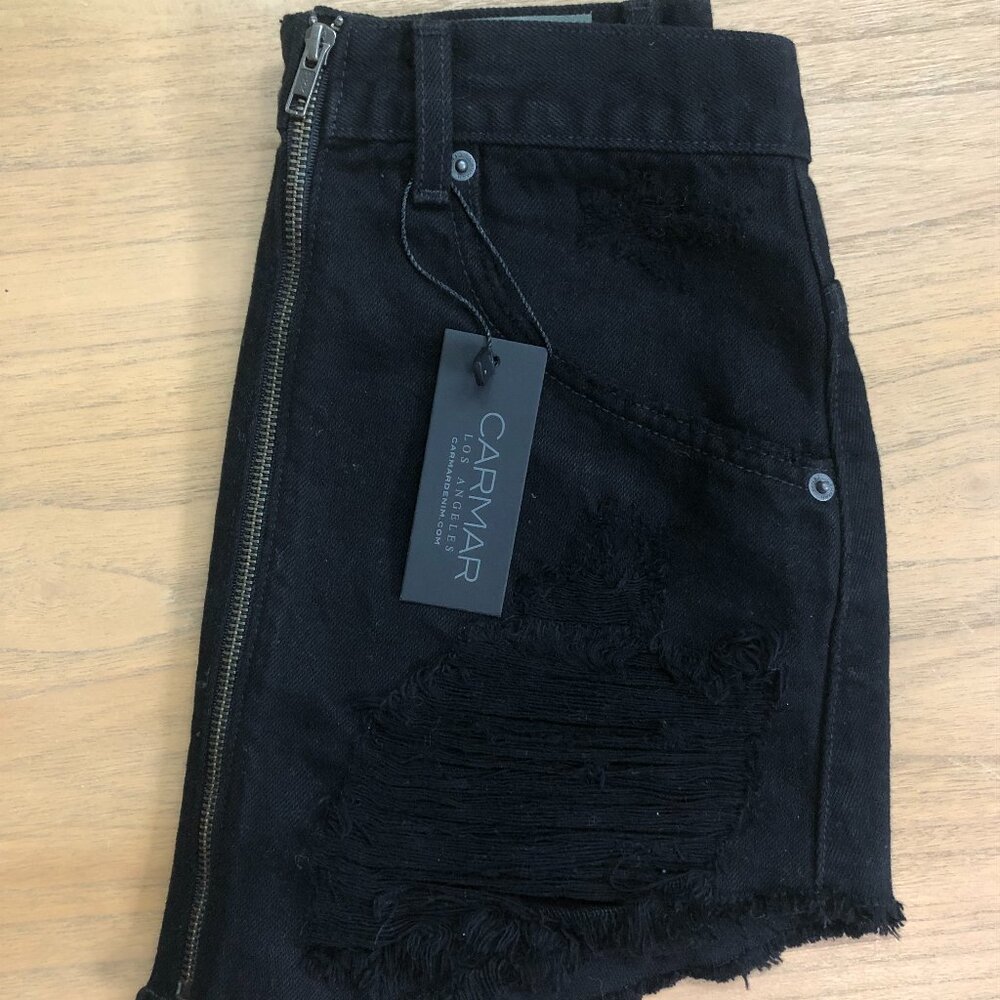 NWT CARMAR BLACK DENIM ZIP-FRONT SKIRT